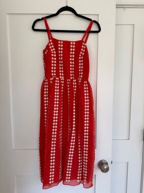 Vintage Miss Elliette Red Floral Midi Dress Romantic Cottagecore Size 4